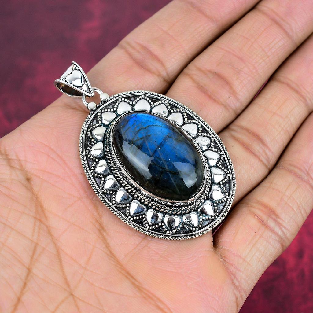 Подвеска из лабрадорита, ручная работа, драгоценный камень, серебряный кулон 925 пробы, антикварная бижутерия, для подарка, серебряные украшения