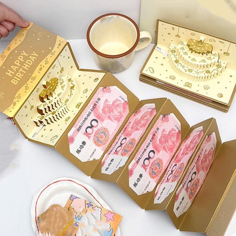 Складной 3D Красный Конверт на День Рождения HongBao DIY Упаковка Торта на День Рождения Открытка с Поздравлениями Наилучшие Пожелания Традиционный Красный Карман
