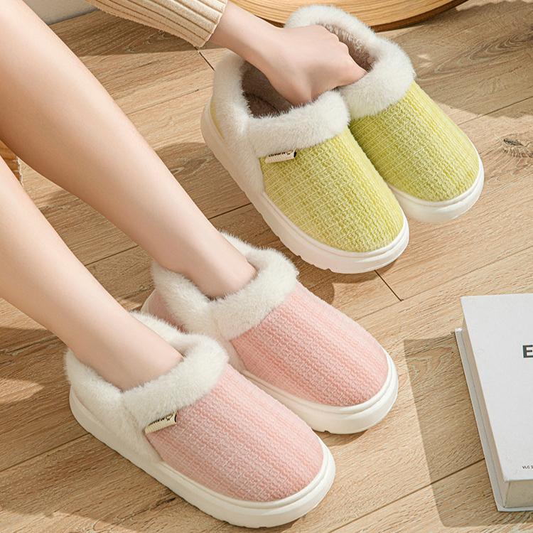 Женские хлопковые тапочки на каблуке-мешке, простые, для домашнего и хозяйственного использования, высокие теплые хлопковые туфли с флисом, мужская зимняя верхняя одежда