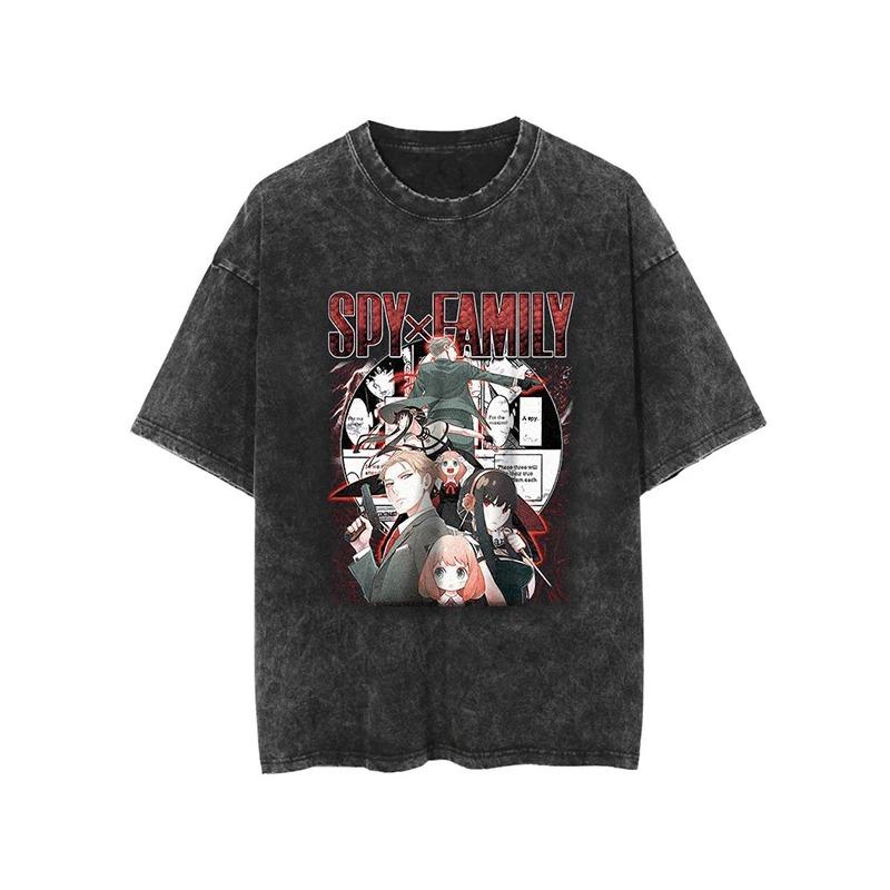 Spy X Family Forger Family Flame Style Vintage Washed Anime TShirt Unisex Spy Comedy Anime Fan Streetwear Tee
