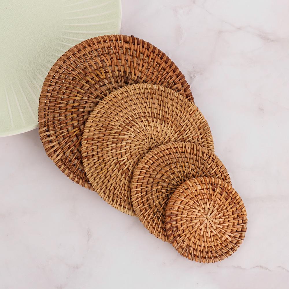 Round Kitchen Handmade Cup Mats Table Padding Bowl Pad Rattan Coasters
