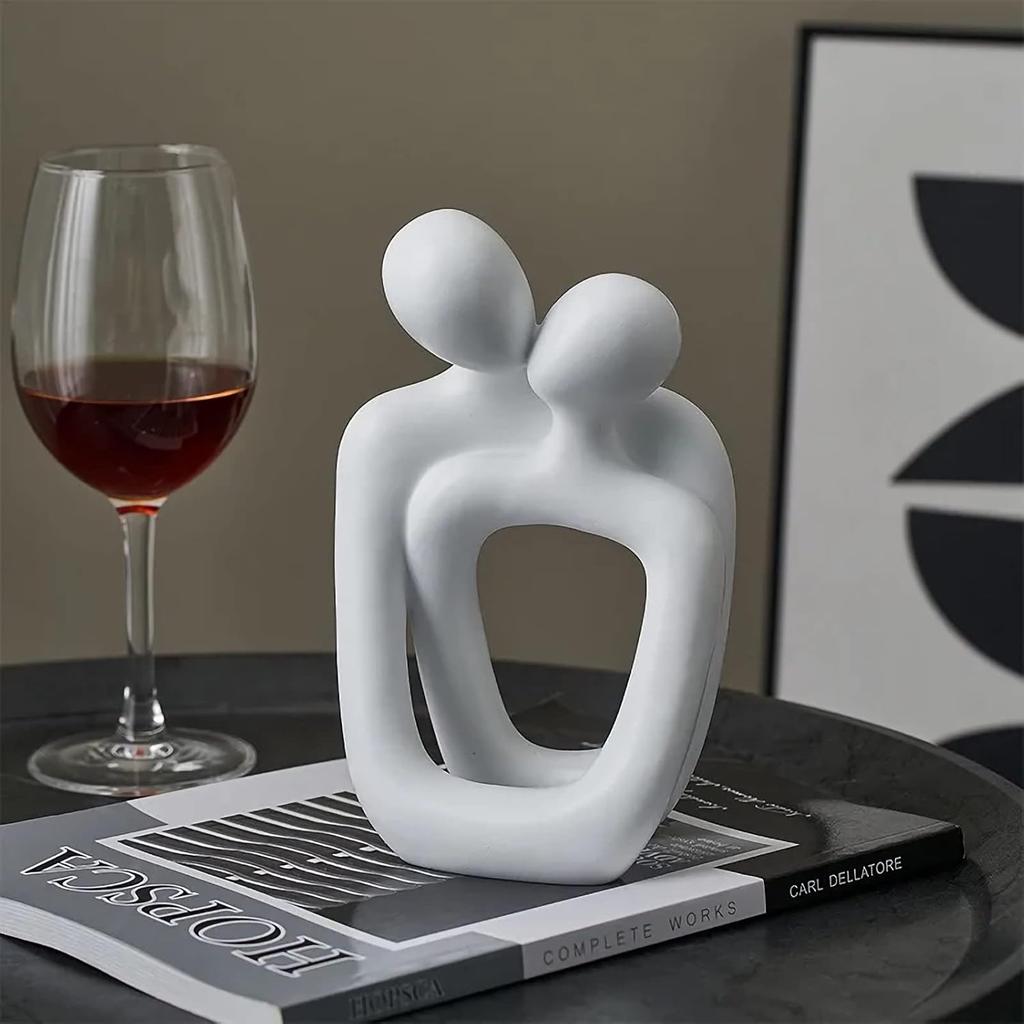 Abstract Couple Statue, Minimalist Couples Bedroom Decor, White Hugging Lovers Sculptures Modern Home Office Decor Accents for Nightstand & Dresser,