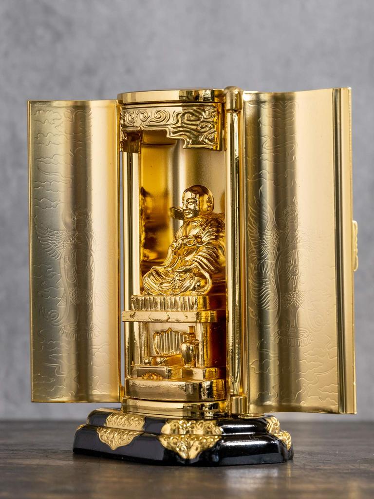 Buddha Statue Kobo Daishi with Zushi Kukai Takaoka Copperware Daishi (gold Plated/24k Gold) _ "Shingon Buddhism" (Kobou Z)