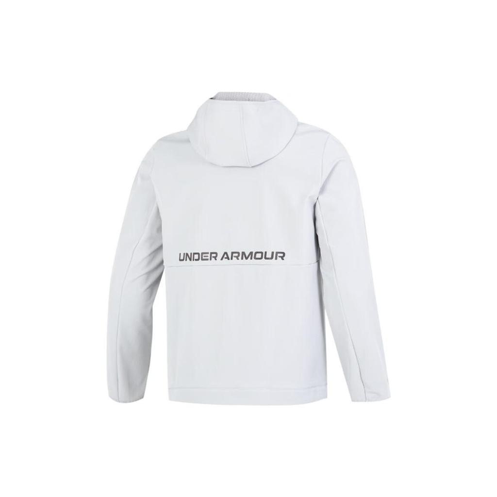 Under Armour Solid Color Letter Print Zip-Up Hoodie Men Jackets Light-Gray 22600401-009