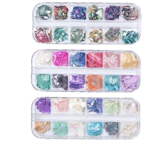 Iridescent Abalone Shell Nail Art Fragments: Ultra-Thin, Sparkly, Irregular 12-Piece Set