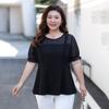 Plaque-sized Women's Summer Short-sleeved Top Stretchy Loose and Pot-covering Chiffon