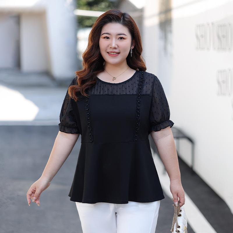 Женский летний топ с короткими рукавами, размер Plaque, свободный, эластичный и закрывающий горшок шифон