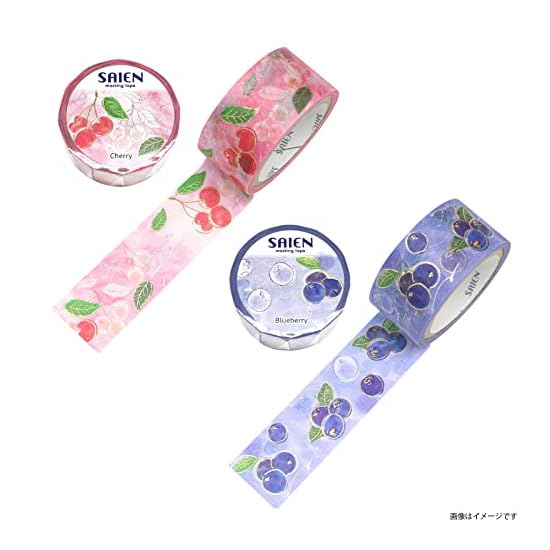 Маскирующая лента Kamiiso Sansho SAIEN Fruit Time Набор из 2 узоров (Вишня и Черника, по 1 шт.) Сделано в Японии