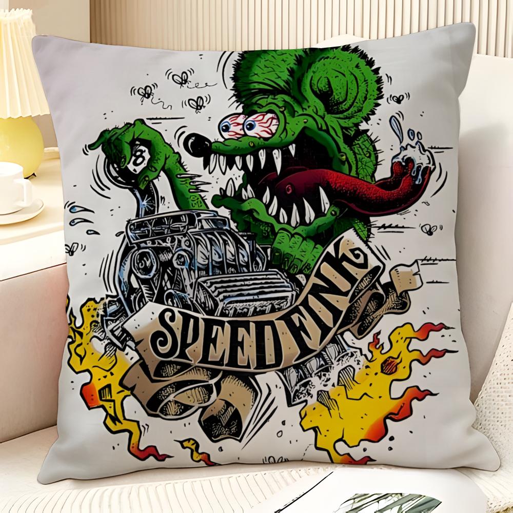 Modification culture choppers RRat Fink Natural Linen Organic Fabric DoubleSided Printing Sofa Home Decor Gift Pillow Case