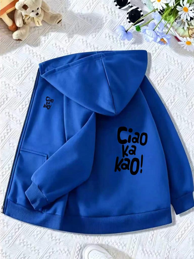 Детская черная толстовка на молнии Ciao ka kao с принтом букв, с длинным рукавом, свободная, с капюшоном, для мальчиков и девочек, повседневная верхняя одежда