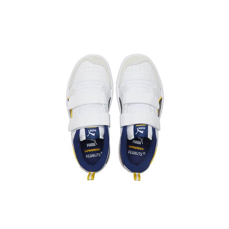 Puma Peanuts X Ralph Sampson V Velcro Casual Low Top Kids Sneakers Kids Sneakers White Blue Yellow 375794-01