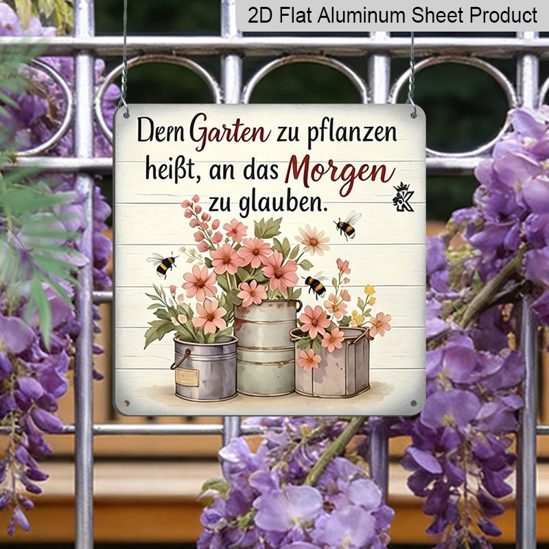 2D Flat, 1pc, Vintage Metal Plaque, Decorative Plaques and Ornaments, Healing Garden Theme, Pastoral Life Quotes, Garden, Porch, Bedroom, Balcony