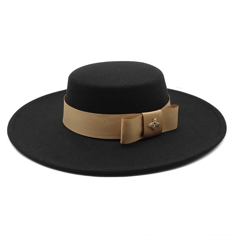 Hat Celebrity Light Luxury Wool Top Hat Wool Big Eaves 10Cm Hat British Flat Top Big Edge Hat