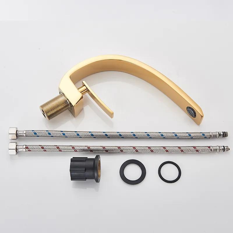 Золотой полированный смеситель для туалетного столика для ванной комнаты с одной ручкой, смеситель для горячей и холодной воды, смеситель для раковины, кран для крепления на палубе