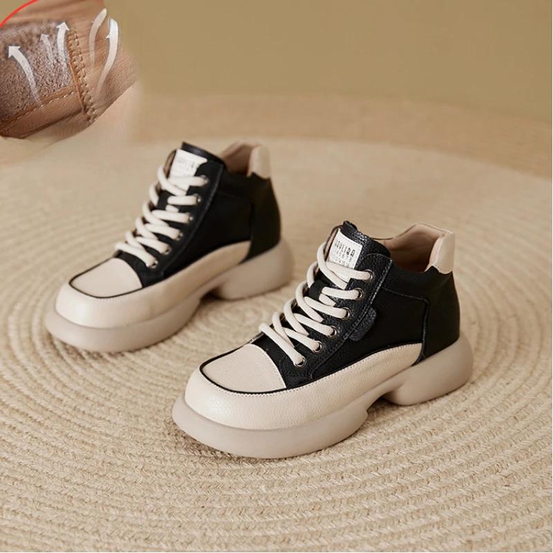 Женские ботинки из натуральной кожи, осенняя женская обувь с высоким берцем, износостойкая повседневная обувь 2024 года, новая модная универсальная женская обувь для активного отдыха