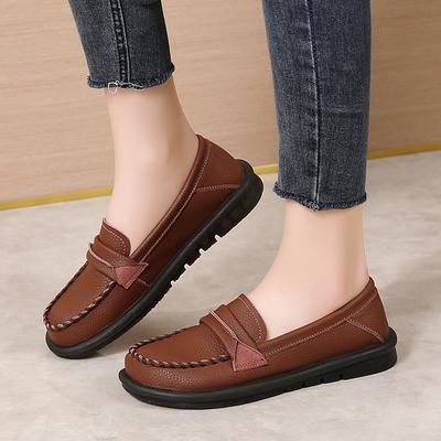 2025 осенне-зимние женские туфли для беременных женщин на низком каблуке из мягкой кожи с легким носом в стиле ретро с ленивыми маленькими кожаными туфлями на мягкой подошве с круглым носком и большой талией