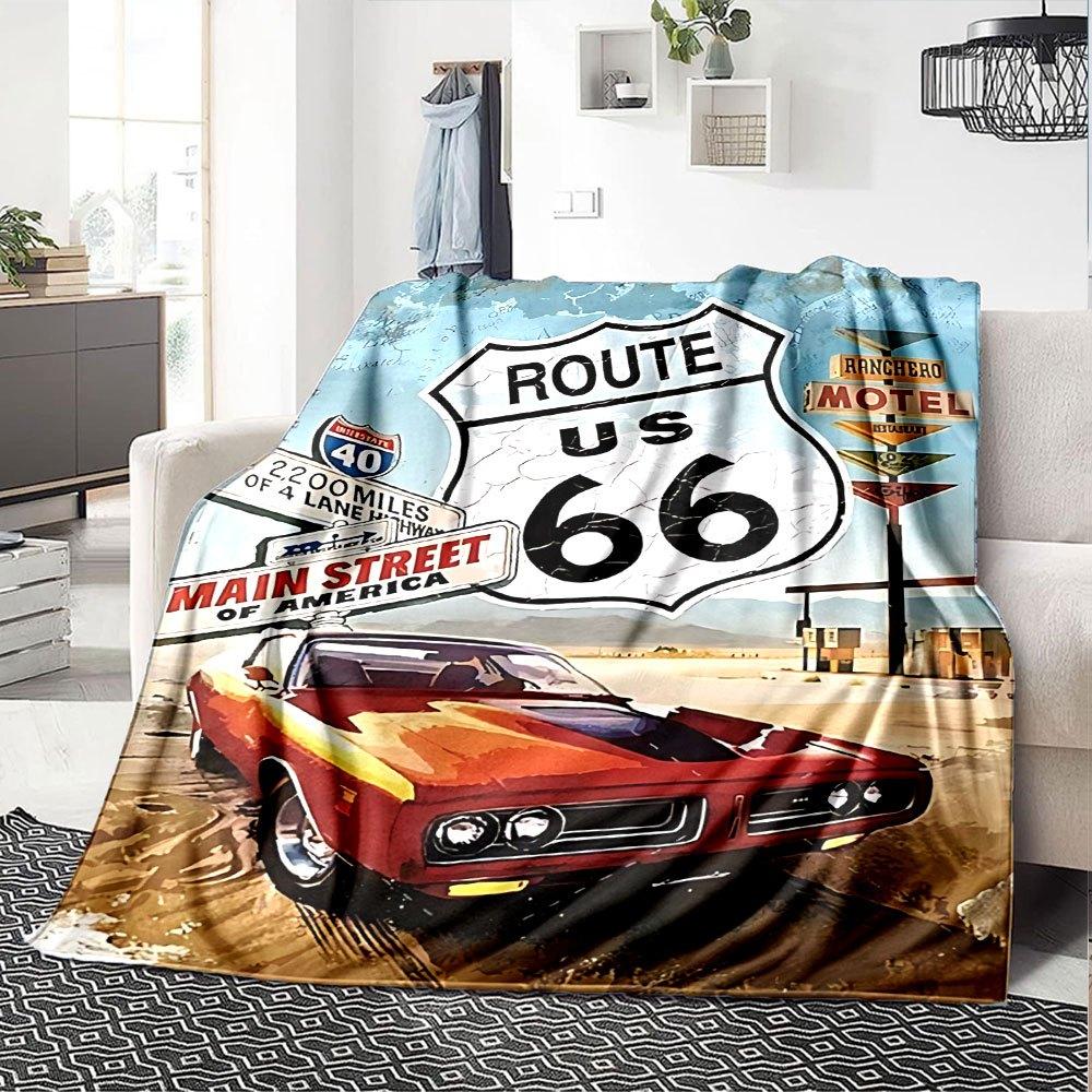 1pc Route 66 4 Blanket Soft Warm Throw for Home, Office, Travel All Season Cozy Bedding Gift, Office Cozy Accessory