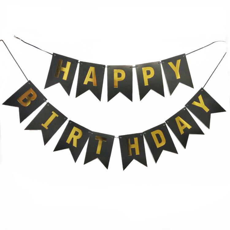 Birthday Party Decoration Bronzing Dovetail Flag Happy Birthday Birthday Flag Banner Bunting Custom