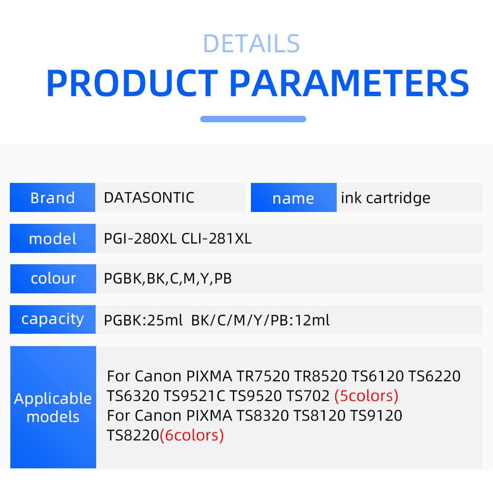 NEW PGI-280 CLI-281 Ink Cartridge Compatible For Canon PIXMA TS8320 TS8120 TS9120 TS8220 Printer Color Ink Cartridge