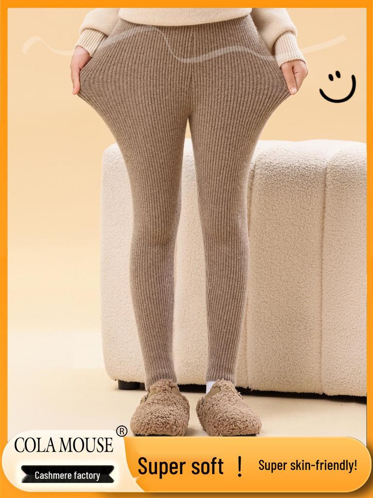 100% Pure Wool Girls' Leggings - Warm Autumn/Winter Pants, Solid Color Korean Style