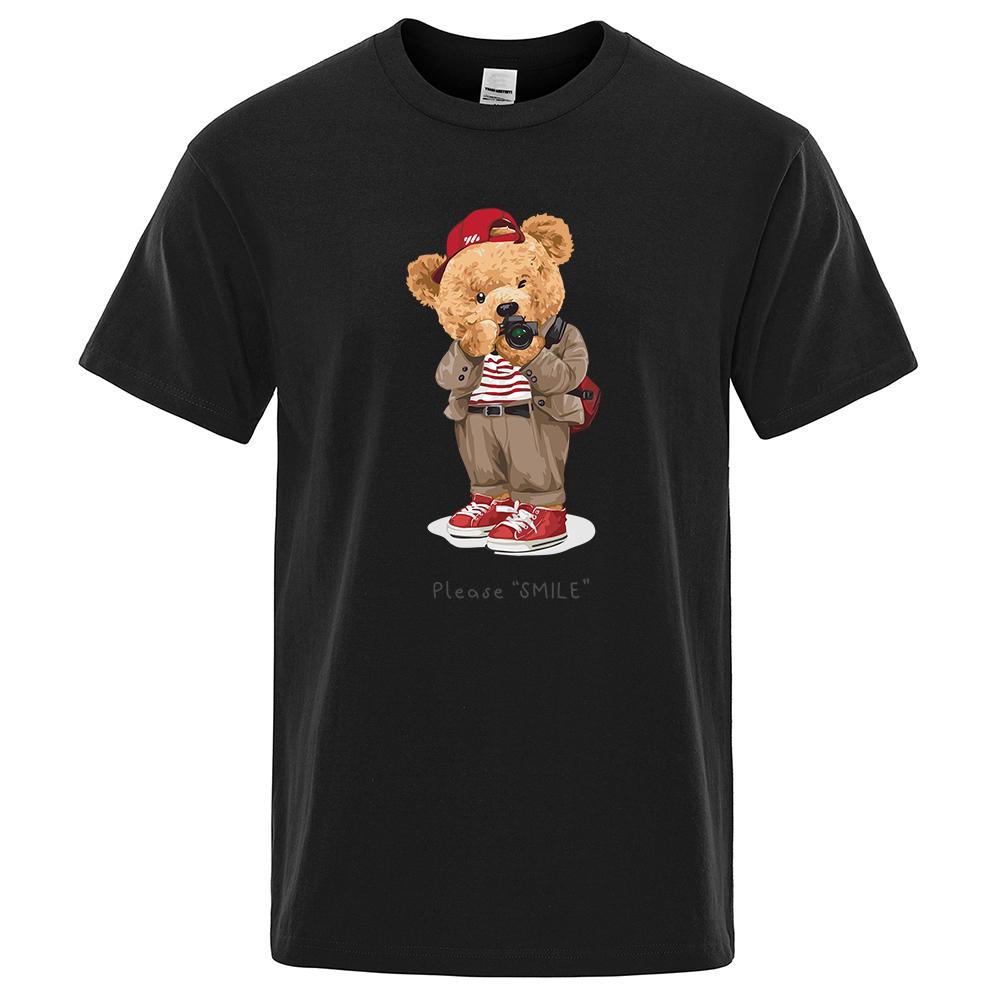 Футболка с принтом «Ted Bear Taking Your Photo» для мужчин, свободная, большого размера, с круглым вырезом, дышащий хлопок, короткий рукав
