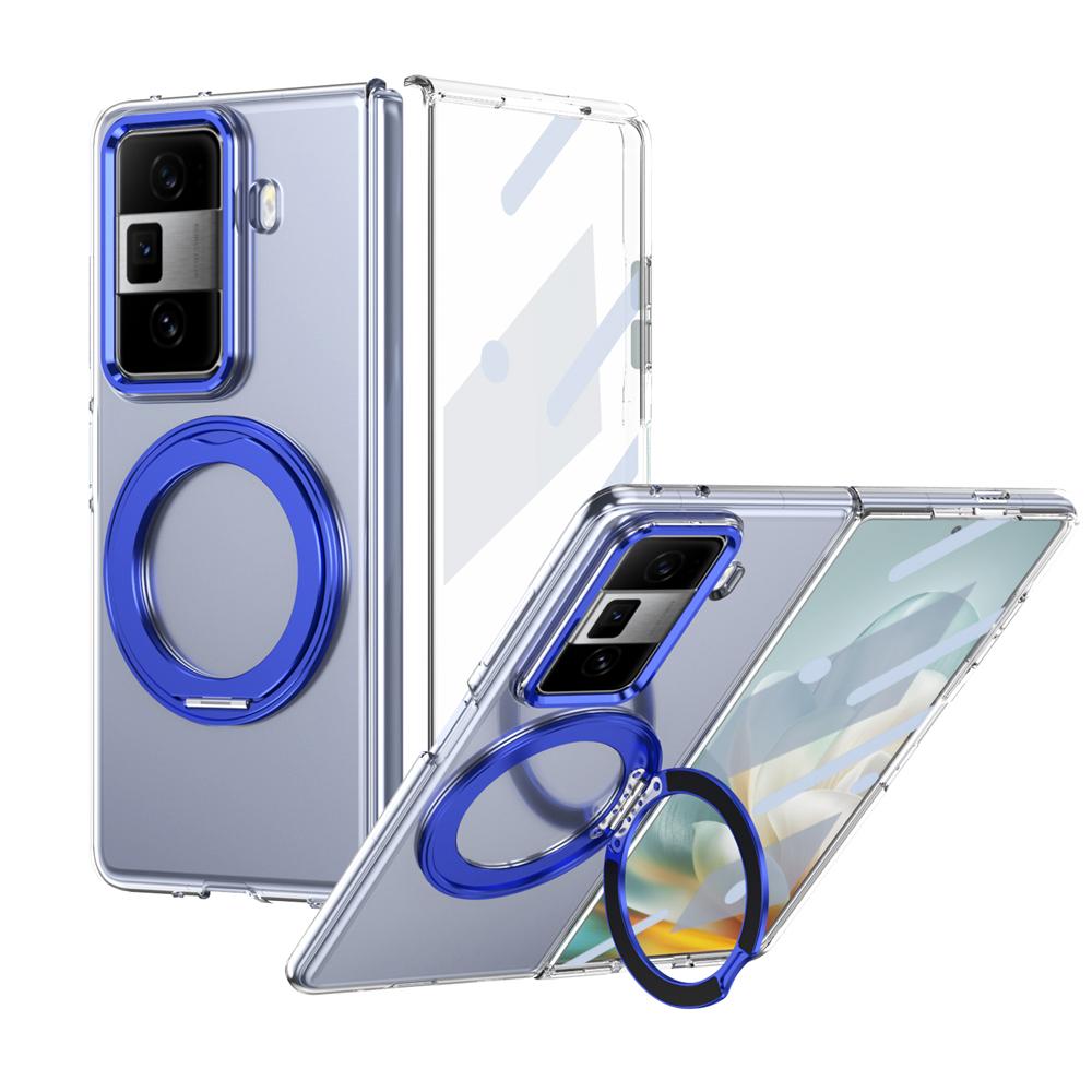 KEYSION Вращающийся на 360° магнитный чехол-подставка с кольцом для HONOR Magic Vs3, прозрачный жесткий чехол для ПК-телефона со стеклянным защитным экраном