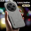 KEYSION Luxury Retro PU Leather Case for VIVO X100 Pro 5G Soft Silicone+PC Shockproof Phone Back Cover for VIVO X80 Lite