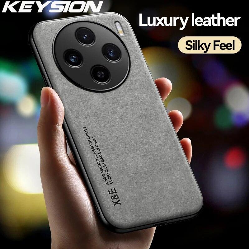 KEYSION Luxury Retro PU Leather Case for VIVO X100 Pro 5G Soft Silicone+PC Shockproof Phone Back Cover for VIVO X80 Lite