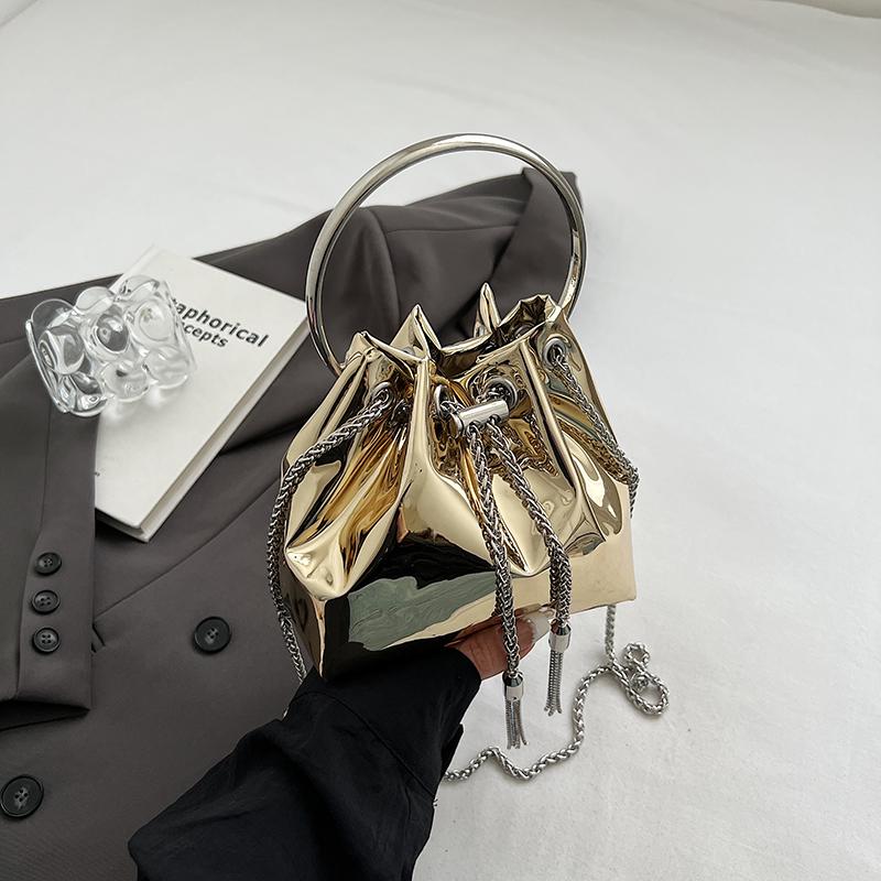 Модная сумка-ведро через плечо с цепочкой для женщин, летняя новая уникальная круглая ручка, дизайн из искусственной кожи, сумка на одно плечо