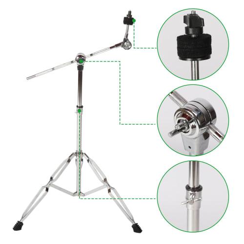 aleawol Cymbal Stand, Height Adjustable 70-120cm, High Boom and Straight Combo, Double Leg Boom, with Rubber Feet, Musical Instrument Accessory (Silve