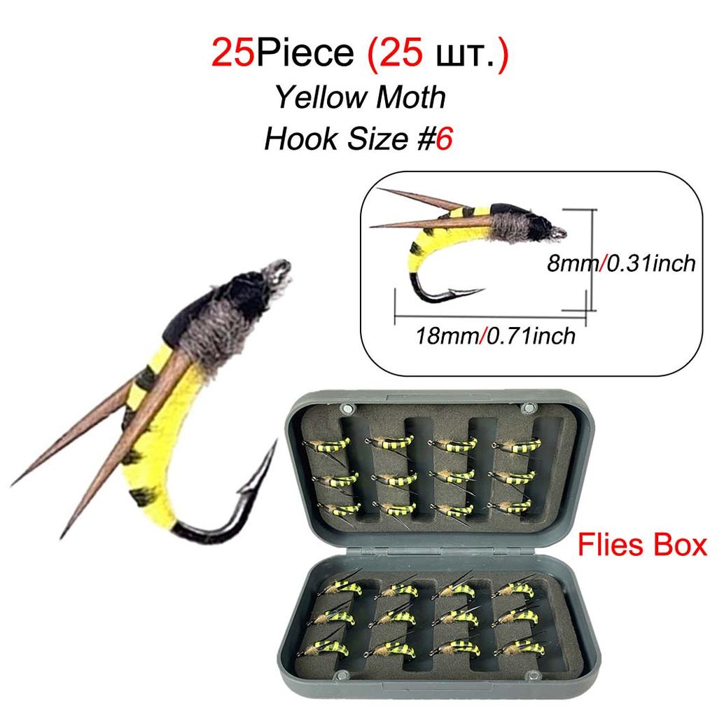 10/15/20/25 шт., реалистичная желтая мотыльковая мушка для форелевых мух, рыболовная приманка, искусственная приманка для насекомых, приманка для рыбалки