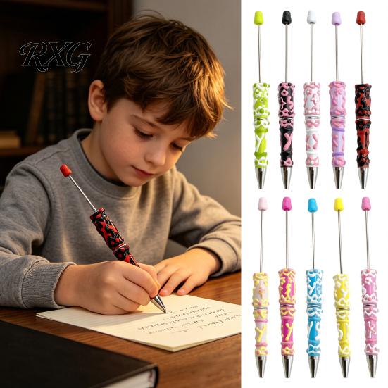 Cute Cream Texture Pen DIY Beadable Pen, Plastic Beaded Black Ink Ballpoint Handmade Style for Students Teens Teachers School Office Supplies