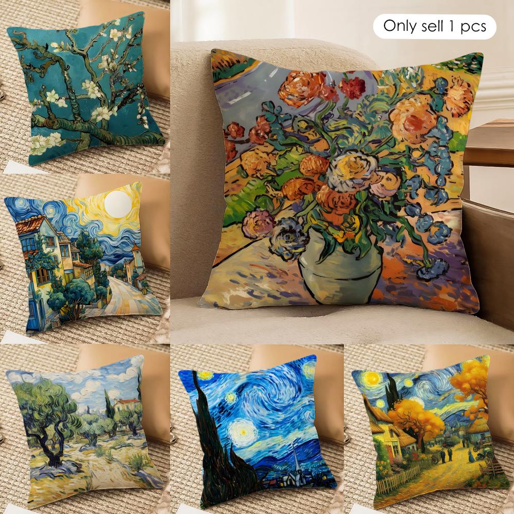Classic VVanGogh Art Cushion Cover Short plush Doublesided Print Square Throw Pillow Covers Sofa Home Cushion Decor