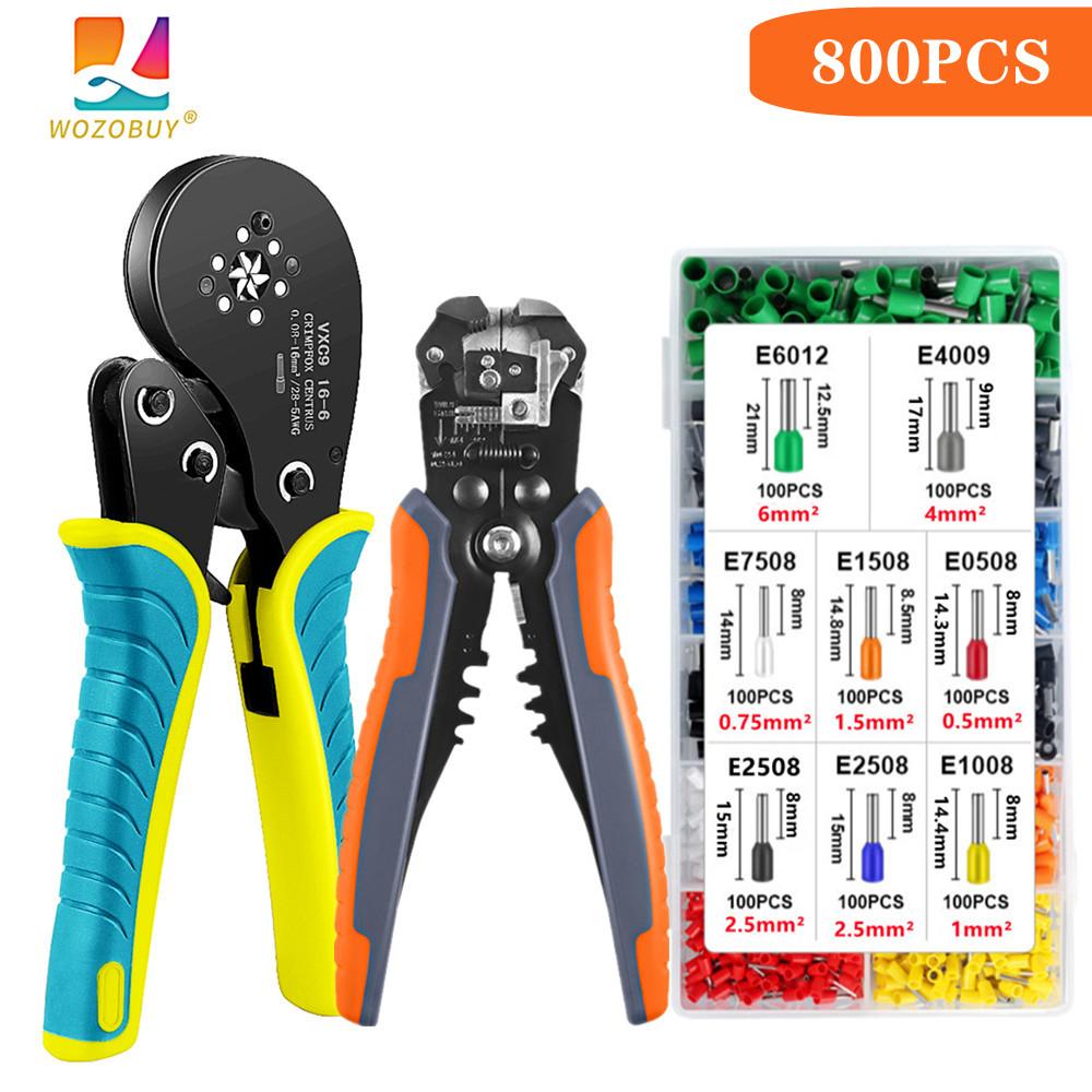 WOZOBUY Ferrule Crimping Tool,Wire Stripper & Crimping Pliers Ferrules Kit, Hexagonal Crimper for End-Sleeves Terminal -AWG 28-5