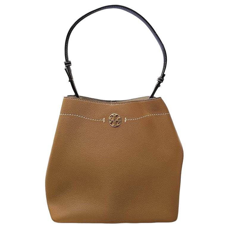Tory Burch Metal Logo Adjustable Shoulder Strap Leather Tote Bag Medium Women handbags Brown 151001-202
