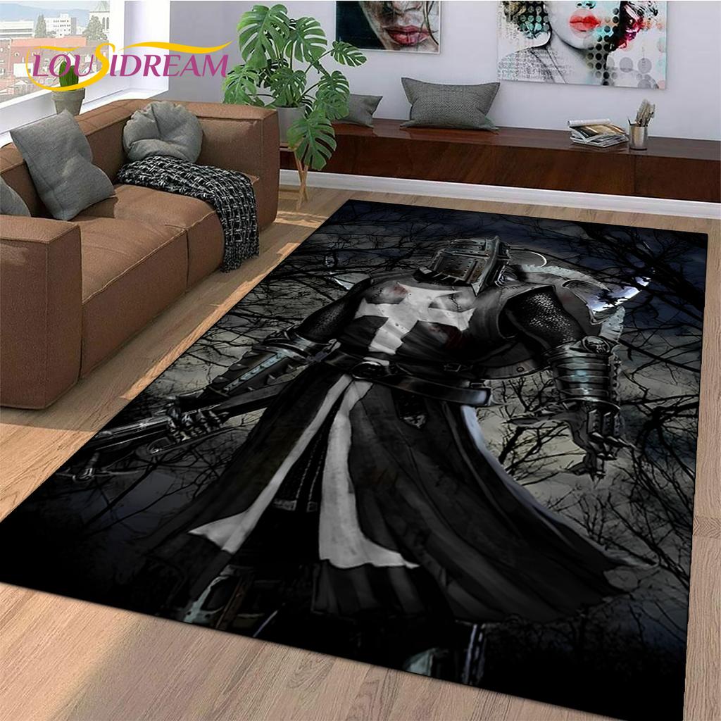 Knight Templar Cavalier Crusaders Cartoon Rug Carpet for Living Room Bedroom Decor,Non-slip Decoration for Sofa Doormat Gift Kid