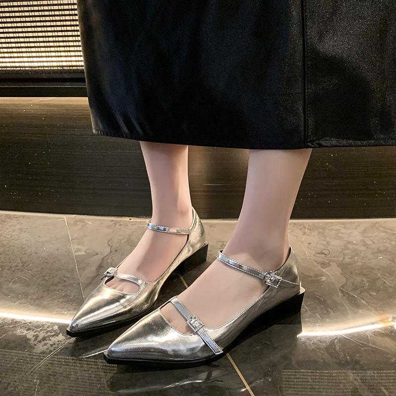 Мода 2024 Весна Осень Женская Обувь Лакированная Кожа Низкий Каблук Туфли Кроссовки Квадратный Носок Мелкая Пряжка Для Женщин