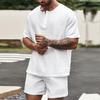 Мужской повседневный комплект из двух предметов: однотонная футболка-henley с коротким рукавом и шорты