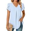VEZFAA Women's Fashion Casual Summer Spring Solid Color Print Short Sleeve V-Neck Blouses & Shirts