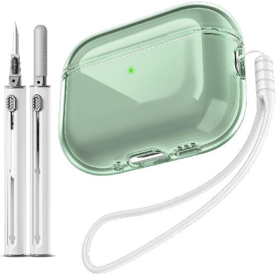 EQD for AirPods Pro 2 Case Clear, with Cleaning Kit and Keyring, White