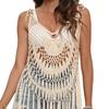 Hand-Crocheted European-American Beach Cover-Up Dress with Tassel and Hollow-Out Design