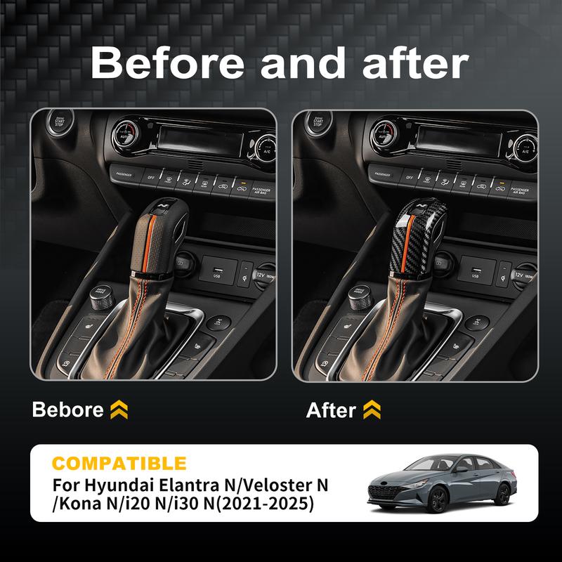 Накладка на ручку переключения передач из твердого сухого углеродного волокна для автомобилей Hyundai i30 N, Elantra N, Veloster N, Kona N, i20 N, Tucson N Line (2025).