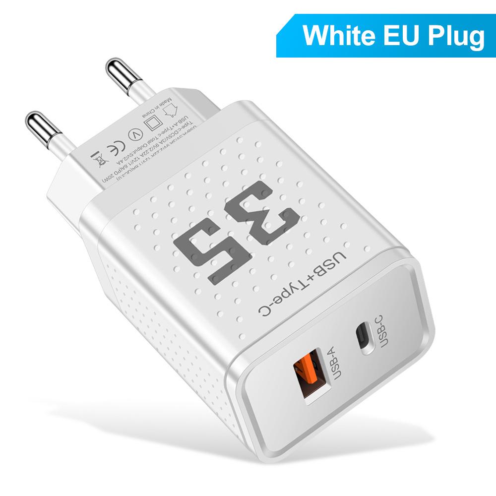 20-ваттное двойное PD+USB зарядное устройство 3A с вилками US/EU/UK