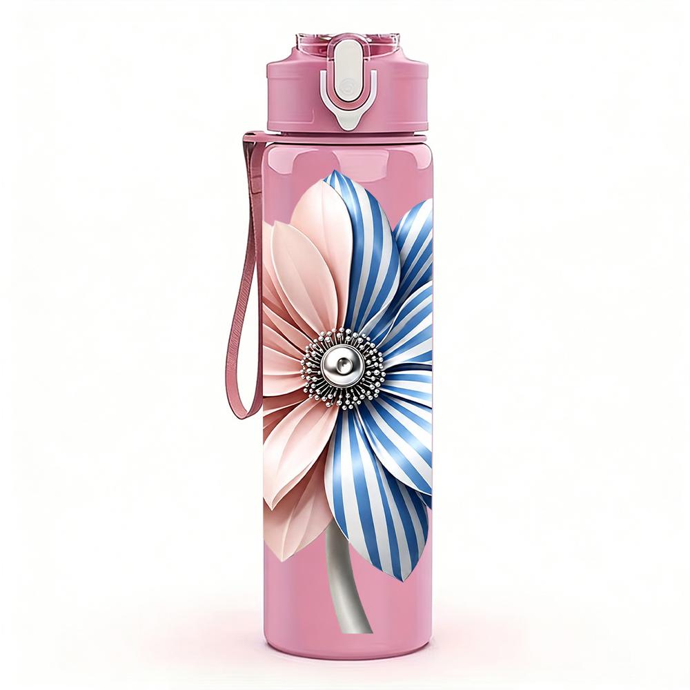1PC Blue Spotted Flower Graphic,750ml Color Plastic Sports Water Bottle,Leakproof Flip Straw Lid,Suitable for Sports Office Home Use