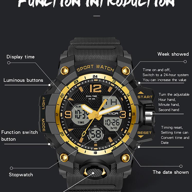 SANDA многофункциональные модные трендовые противоударные водонепроницаемые светящиеся электронные часы для занятий спортом на открытом воздухе для мальчиков и девочек
