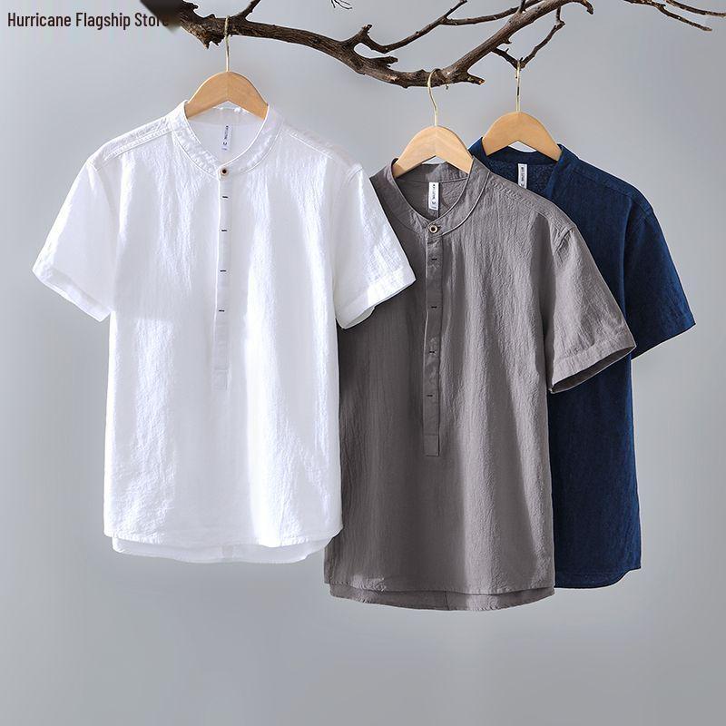 Мужская летняя рубашка поло ретро из хлопка и льна