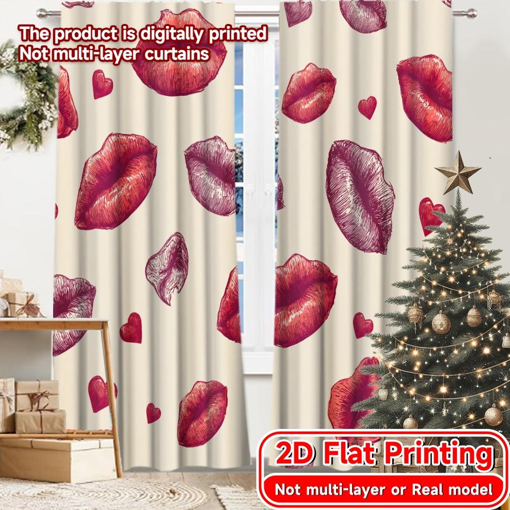 2D Flat Printing,2pcs Kiss Pattern Chic Minimalist Curtains Versatile 100% Polyester Curtains Home Decor Decorative for Bedroom,