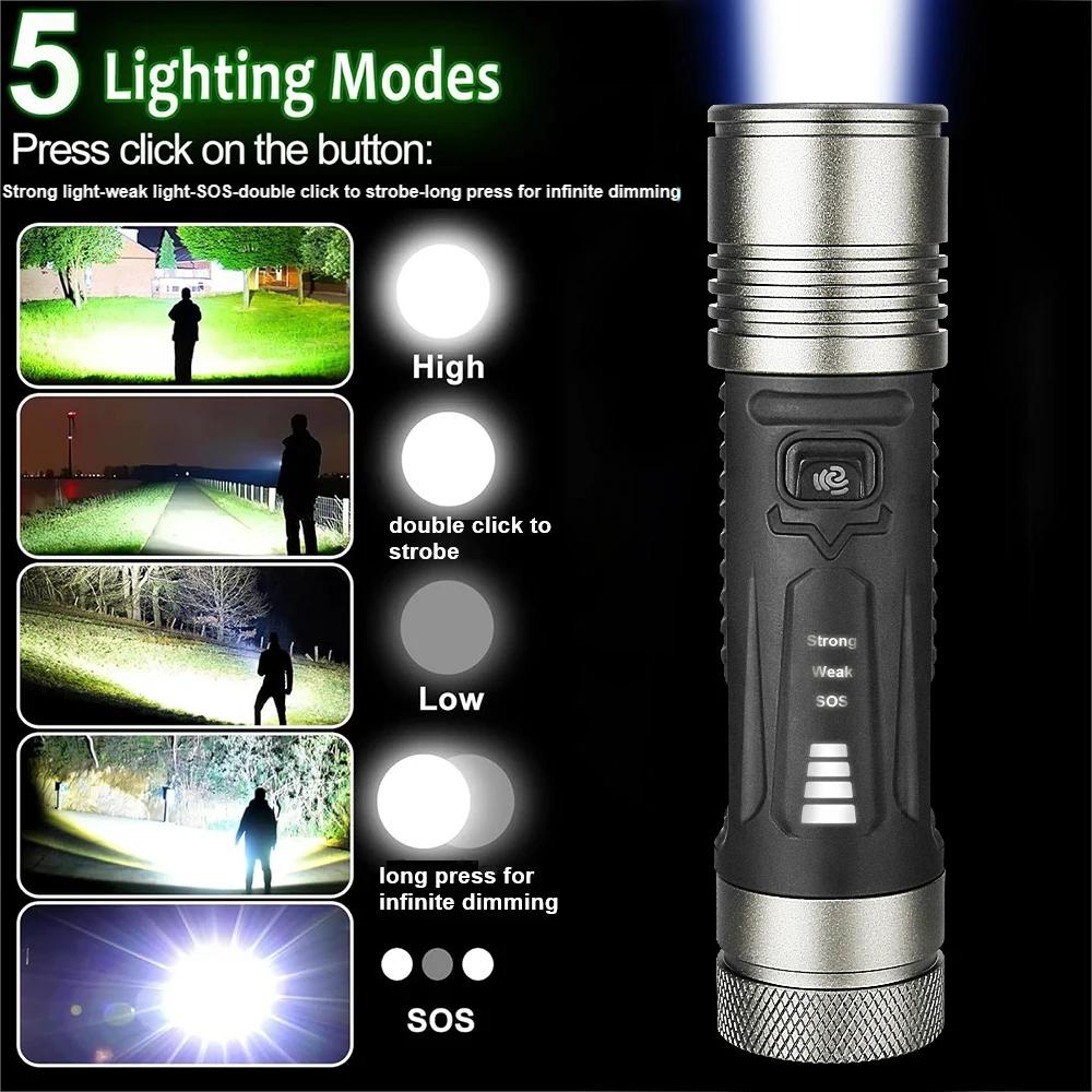 Перезаряжаемый фонарик 600 Вт, сверхмощная вспышка, мощный сильный свет, светодиодный фонарь для кемпинга