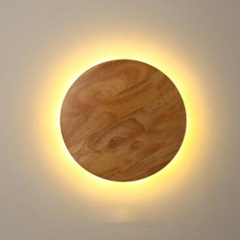 Solid Wood Stack Night Lamp for Bedroom Creative Studio LED Round Stairs Personality Solar Eclipse Kinkiet (Warm Light)