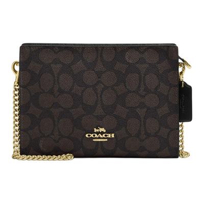 Кросс-боди сумка женская Signature Canvas 19 с принтом логотипа и молнией Цвет: Грецкий орех Черный CW204-IMXAQ